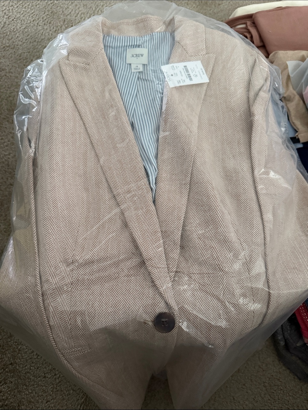 New J. Crew Men’s Pale Pink Herringbone Sport Coat Sz 4.